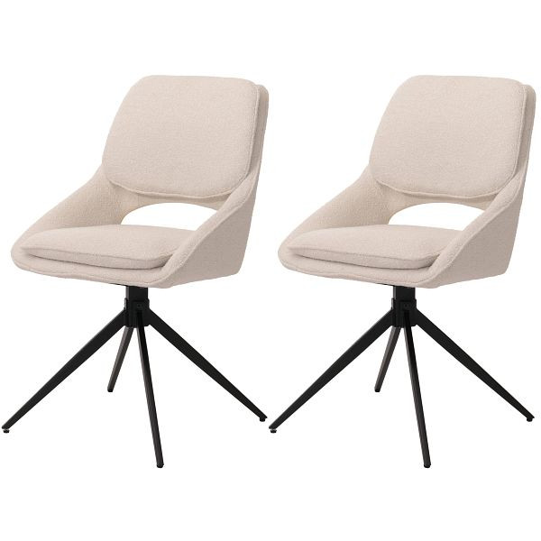 Mendler 2er-Set Esszimmerstuhl HWC-N73, Küchenstuhl, drehbar Auto-Return, Stoff/Textil Boucle (540g/m²) Öko-Tex, creme, 108612