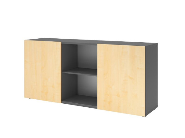 Hammerbacher Sideboard mit Schiebetüren 1780, 2 OH, Korpus: Graphit / Front: Ahorn, 160 x 42 x 74,8 cm (BxTxH), V1780/G/3