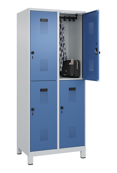C+P Doppelstöckiger Spind Evolo PLUS, mit Füßen, 4 Fächer, 1950x800x500mm, 7035, Frontfarbe RAL 5023 Fernblau, Drehriegel, 049310-22 S10008