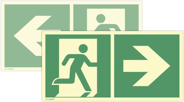 Moedel Notausgang links/rechts doppelseitig, Kombi, ISO 7010, Kunststoff, nachleuchtend, 160-mcd, 400x200 mm, 102081