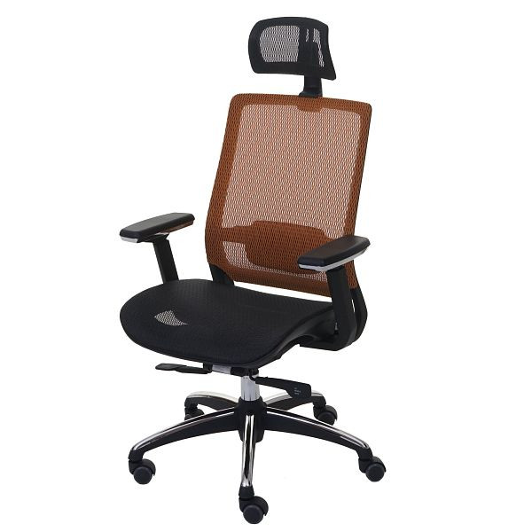 Mendler Bürostuhl HWC-A20, Schreibtischstuhl, ergonomisch Kopfstütze Stoff/Textil ISO9001, schwarz/orange, 56798