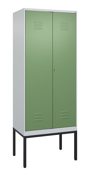 C+P Umkleidespind Classic PLUS, Doppel-Spind, Gestell, 2 Abteile, 2120x800x500mm, 7035/6011, Zylinderschloss, 0800327-22P S10021