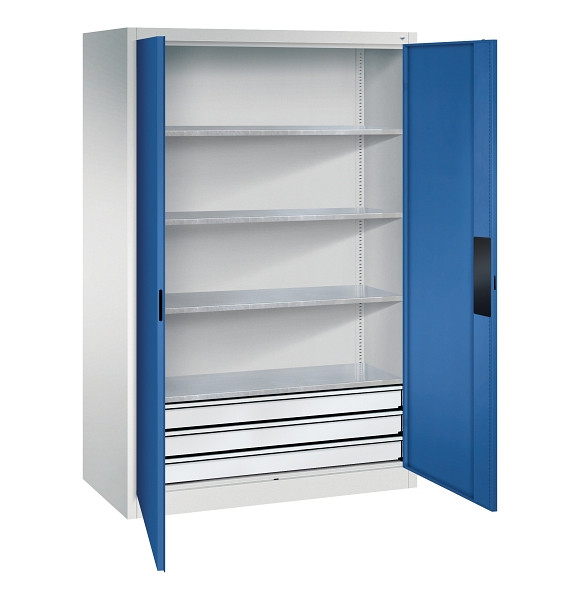 C+P Werkzeugschrank Acurado, H1950xB1200xT600mm, 7035/5010, 3 Einlegeböden, Traglast 110 kg, 8932-523 S10172