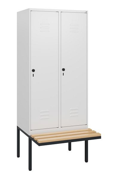 C+P Umkleidespind Classic PLUS, 2 Abteile, 1950x800x815mm, 9016/9016, Drehriegel, Buche-Sitzleisten, 0800405-22 S10014