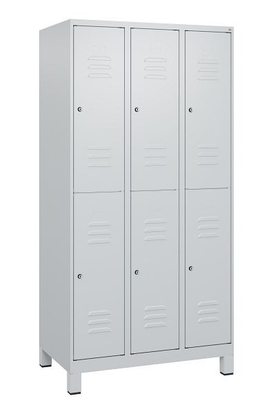 C+P Doppelstöckiger Spind Classic PLUS, Füße, 3 Abteile, 1800x900x500mm, 7035/7035, Zylinderschlösser, 0803107-30 S10024