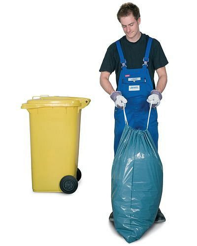 DENIOS Abfallsäcke aus Polyethylen (PE), blau, weißes Zugband, 120 l, VE: 250 Stück, 180689