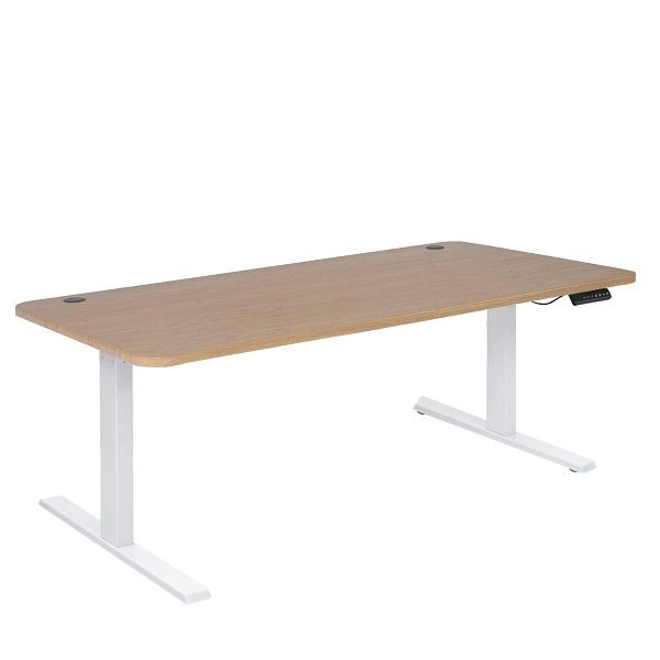 Mendler Schreibtisch HWC-D40, Computertisch, elektrisch höhenverstellbar 160x80cm 53kg, hellbraun, weiß, 75752+62768