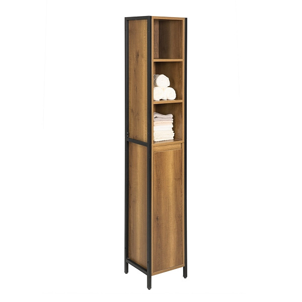 SoBuy Badezimmerhochschrank mit einer Schublade Dunkelbraun 30x28x168cm, Vintage, BZR62-PF