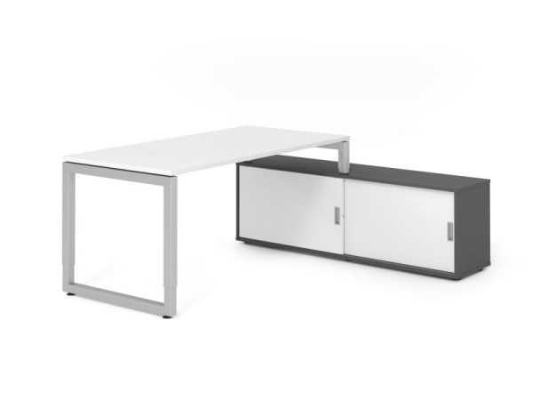 Hammerbacher Aufsatz-Schreibtisch RSE16, 160x80cm, Platte: Weiß, 25mm dick, Rahmen Silber, höheneinstellbar, Graphit / Weiß, VRSE16SB/W/S/G/W