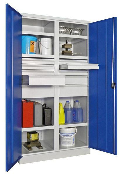 Pavoy Schwerlastschrank 1950/630/1040, Drehgriff, Trennwand, 6 Böden, Schubladen: 6x75, 2x125, 2x175, 36363-104-006-204910