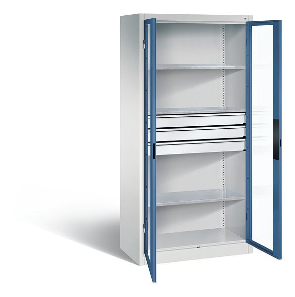 C+P Werkzeugschrank Acurado, H1950xB930xT500mm, Farbe: Lichtgrau / Fernblau, Muldengriff, 8921-5530 S10096