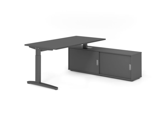 Hammerbacher Schreibtisch XB16, 160x80cm, Platte: Graphit, 25mm dick, C-Fuß Gestell Graphit, höheneinstellbar, Graphit / Graphit, VXBE16SB/G/G/G/G