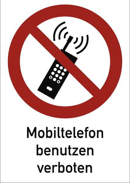 Moedel Eingeschaltete Mobiltelefone verboten ISO 7010, Kombischild, Folie, 131x185 mm, 98940