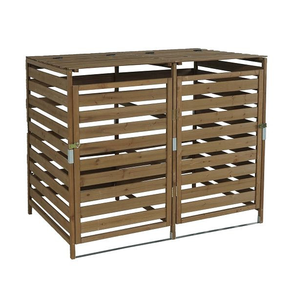 Mendler XL 2er-/4er-Mülltonnenverkleidung HWC-H62, Mülltonnenabdeckung, erweiterbar 110x65x93cm Massiv-Holz, dunkelbraun, 82811
