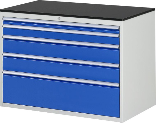 RAU Schubladenschrank Serie 7000, B1145xT650xH820mm, Schubladen: 1xH60, 1xH90, 2xH150, 1xH270mm, Arbeitsplatte melaminharzbeschichtet, 03-XXL5.2A-M.11