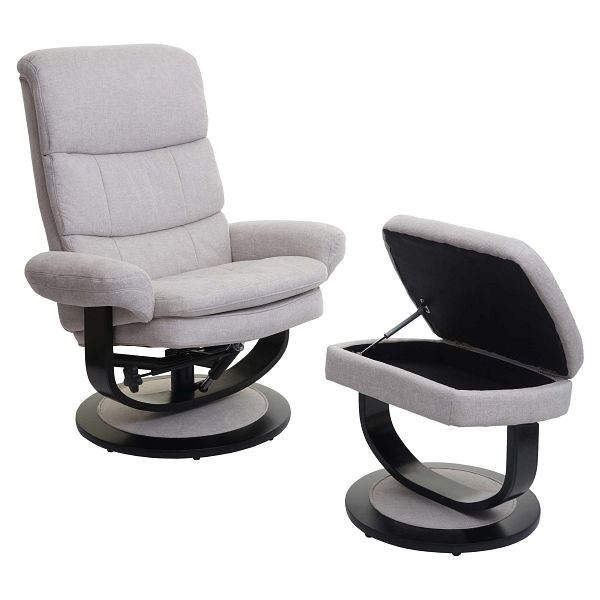 Mendler Relaxsessel HWC-C16, Fernsehsessel TV-Sessel Hocker mit Staufach, Stoff/Textil creme-beige, 74584