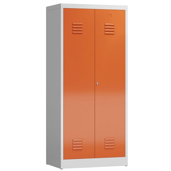 Lüllmann ClassiX Garderobenschrank 2 Abteile mittig schließend 1800 x 800 x 500 mm lichtgrau/feuerrot, X-515424