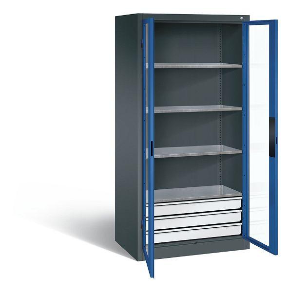 C+P Werkzeugschrank Acurado, H1950xB930xT600mm, Farbe: Anthrazitgrau / Enzianblau, Muldengriff, 8922-553 S10050