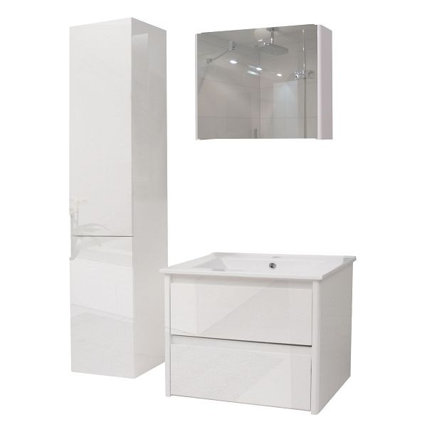 Mendler Badezimmerset XL HWC-B19, Waschtisch Spiegelschrank Hängeschrank, hochglanz, weiß, 57628+57627+57630+57618
