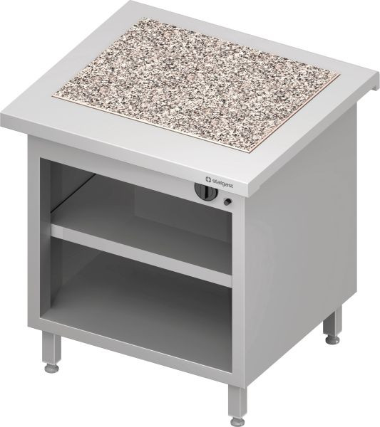 Stalgast Edelstahl Warmausgabe "Free Flow" mit einer Wärmeplatte aus Granit und offenem Unterschrank 1465x750x880 mm, Granitabdeckung, FF14220