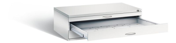 C+P Flachablageschrank Serie 7100_7200, H420xB1350xT960mm, Farbe: Lichtgrau, Bügelgriff, 7200-100 S10049