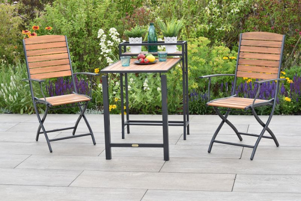 Merxx Santorin Balkonset 3-teilig, 2 Klappsessel, 1 Balkonklapptisch, Aluminium mit FSC Akazienholz, 50659-209