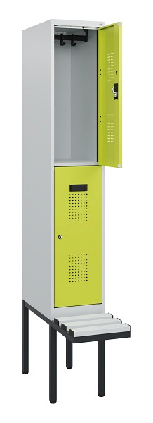 C+P Doppelstock-Spind Evolo PLUS, Bank, 2 Fächer, 1950x300x815mm, 7035/0024, Zylinderschloss, Sitzfläche Kunststoff, 0493405-10 S10150