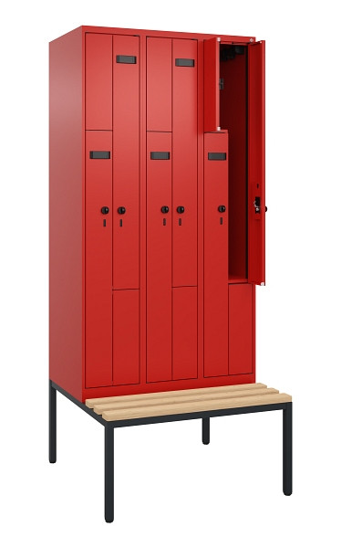 C+P Z-Spind Evolo PLUS, 6 Fächer, 2120x900x815mm, 3020/3020, Drehriegel, Sitzfläche Buche-Hartholz, Sitzbank, 0490537-306 S10027