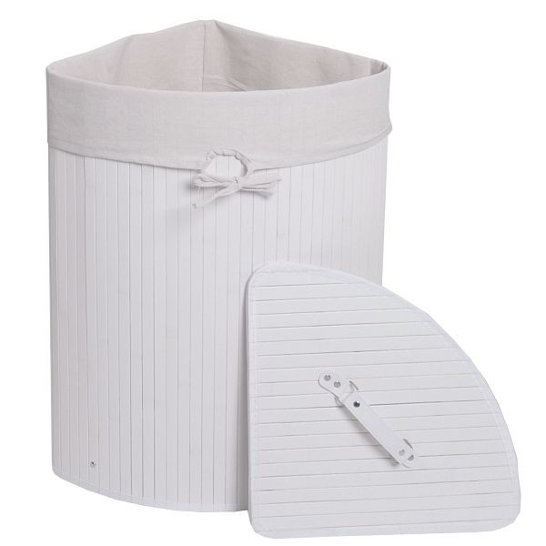 Mendler Eckwäschekorb HWC-C21, Laundry Wäschebox Wäschesammler Wäschebehälter, Bambus 61x48x35cm 50l, weiß, 109117