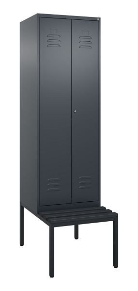 C+P Umkleidespind Classic PLUS SW, 2 Abteile, 2120x600x815mm, 7016/7016, Zylinderschloss, mit untergebauter Sitzbank, 0800527-20 S10027