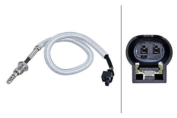HELLA Sensor, Abgastemperatur - 2-polig - geschraubt - Kabel: 410mm, 6PT 010 376-441