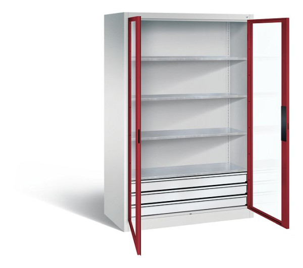 C+P Werkzeugschrank Acurado, H1950xB1200xT600mm, Farbe: Lichtgrau / Rubinrot, Muldengriff, 8932-5532 S10003