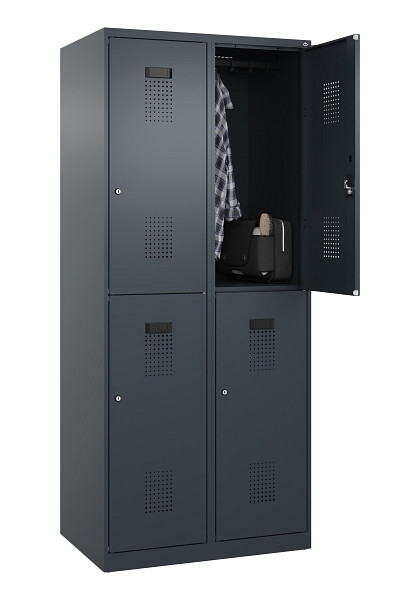 C+P Doppelstöckiger Spind Evolo PLUS, 4 Fächer, 1850x800x500mm, 7016/7016, Zylinderschloss, 049300-22 S10043