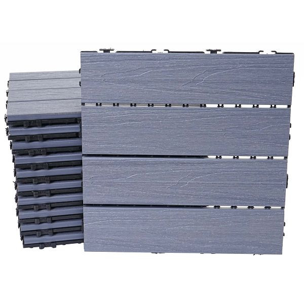 Mendler WPC Bodenfliese HWC-E21, Holzoptik Balkon/Terrasse, 3D-Struktur linear beschichtet-grau, 11x je 30x30cm = 1qm, 65173