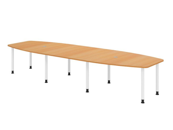 Hammerbacher Konferenztisch KT40C, 400 x 130 cm, Platte: Buche, 25mm dick, Acht-Fuß-Gestell Weiß, Rundrohr 6 cm, Arbeitshöhe 72-74 cm, VKT40C/6/W