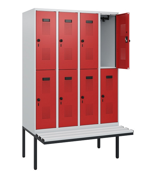 C+P Doppelstock-Spind Evolo PLUS, Bank, 8 Fächer, 1950x1200x815mm, 7035/3000, Drehriegel, Sitzfläche Kunststoff, 0493405-40 S10087