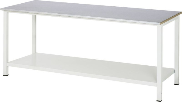 RAU Werktisch Serie 900, B2000 x T800 x H825mm, Arbeitsplatte mit Edelstahlblechbelag, Stärke 25mm, mit Ablageboden unten, Tiefe 650mm, 03-900-6-ES25-20.12