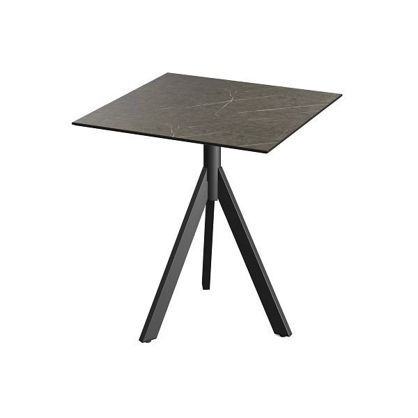 Feros Infinity Tripod Terrassentisch Schwarz frame + Midnight Marble HPL Tischplatte 70x70 cm, 140011677
