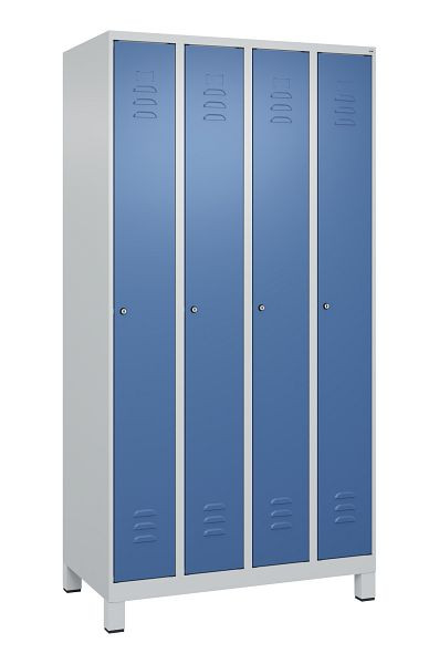 C+P Umkleidespind Classic PLUS, Füße, 4 Abteile, 1950x1000x500mm, 7035/5023, Zylinderschlösser, 080010-49 S10020
