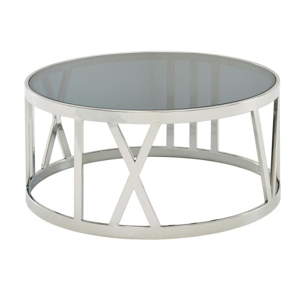Wohnling Couchtisch Glas Metall 60x60x30 cm Sofatisch Silber, Design Wohnzimmertisch Rund, Kleiner Kaffeetisch Modern, WL6.674