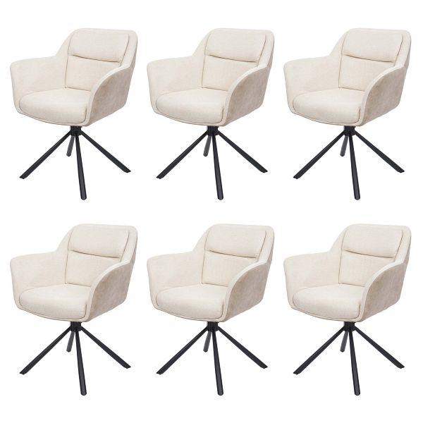 Mendler 6er-Set Esszimmerstuhl HWC-K33, Küchenstuhl Stuhl, drehbar Auto-Position, Stoff MVG, Kunstleder, creme, 3x89660