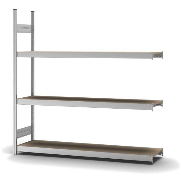 hofe Großfach-Anbauregal, 2000x400x2000 mm, 3 Fachebenen, Spanplatte verzinkt, 350 kg Fachlast, 1200 kg Feldlast, zweiseitige Bedienung, GZA20420S
