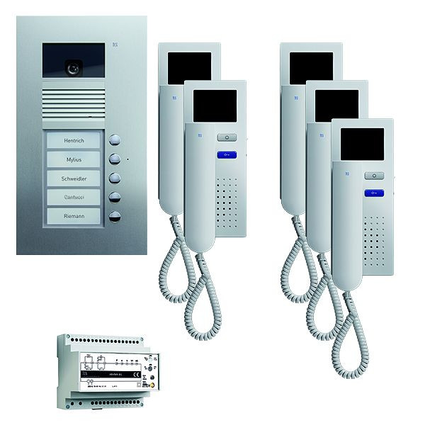 TCS Türkontrollsystem video:pack UP für 5 Wohneinheiten, mit Außenstation AVU 5 Klingeltasten, 5x Video Türtelefon IVH3222, Steuerung, PVU1650-0010