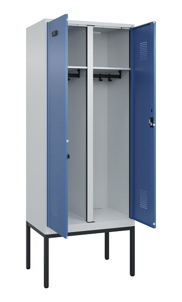 C+P Schwarz-Weiß-Spind Evolo PLUS, Gestell, 2 Abteile, 2120x800x500mm, 7035/5023, Zylinderschloss, 0490327-22 S10035