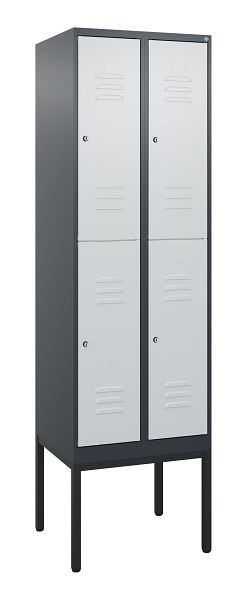 C+P Doppelstöckiger Spind Classic PLUS, Gestell, 2 Abteile, 2120x600x500mm, 7016/7035, Zylinderschlösser, 0803307-20 S10028