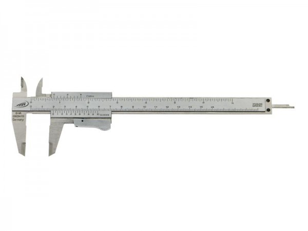 HELIOS PREISSER Feinmess-Taschenmessschieber, rostfreier Stahl, verchromt, parallaxfreie Ablesung, Momentfeststellung, Messbereich 0 - 150 mm, 198501