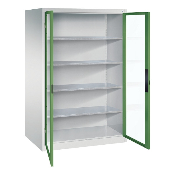C+P Flügeltürenschrank Acurado, H1950xB1200xT800mm, 7035/6011, Traglast 70 kg, Acrylglas-Sichtfenster, 8934-055 S10152