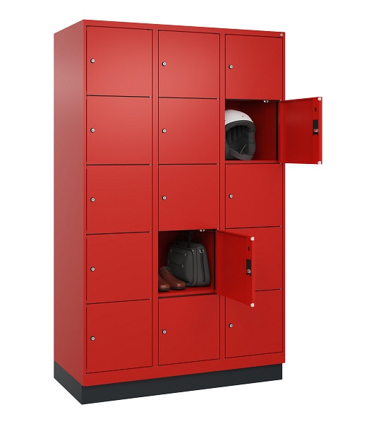 C+P Schließfachschrank Evolo PLUS, mit Sockel, 15 Fächer, 1950x1200x500mm, 3020/3020 Verkehrsrot, 049020-325 S10025