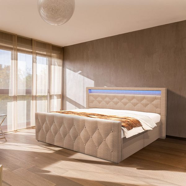 HOME DELUXE Polsterbett VELARA inklusive Matratze und Topper 180 x 200 cm - Farbauswahl Beige H2/H3, 54115