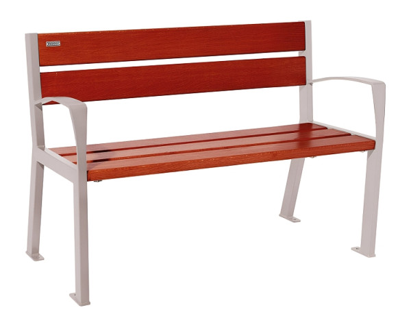 Procity Sitzbank Silaos 5 Holzlatten, 1200 mm, Mit Armlehne, Holz & Stahl, Mahagoni/RAL 7044, 209511.7044.ACAJ